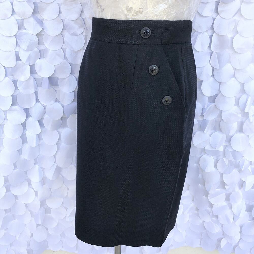 VTG Malene Birger Black Pencil Skirt Euro 34 US Size 2 Vintage Button Textured